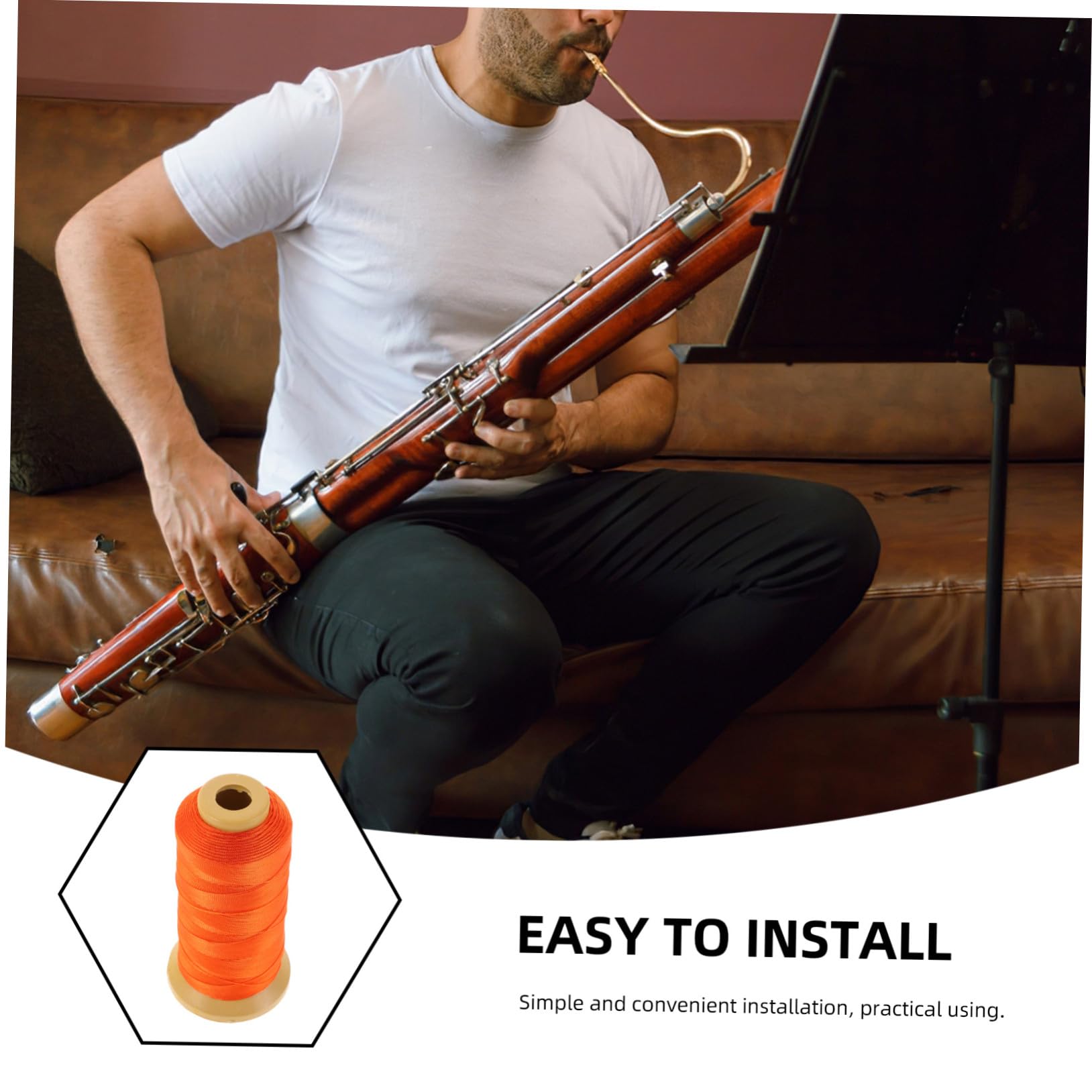 BESPORTBLE Filo in Poliestere Arancione Per Fagotto Filo Decorativo Per Ancia Resistente Cordino Artigianale Per Strumenti a Fiato Accessorio Musicale Per Concerti e Pratica