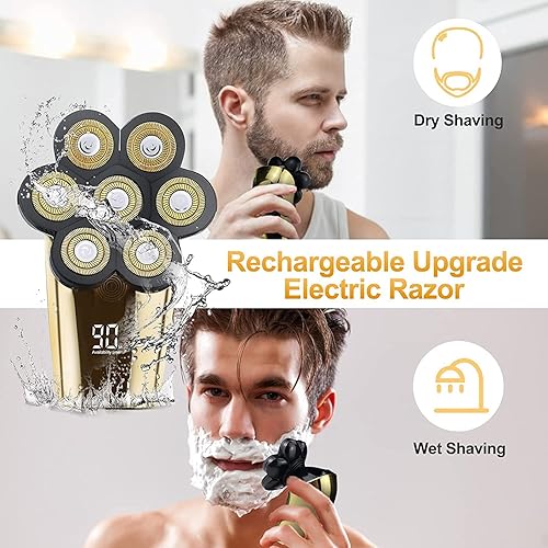 Miniatura 3 de Afeitadoras de cabeza para hombres calvos, afeitadora eléctrica inalámbrica 7 en 1, afeitadora recargable para cabeza calva para hombres, kit de