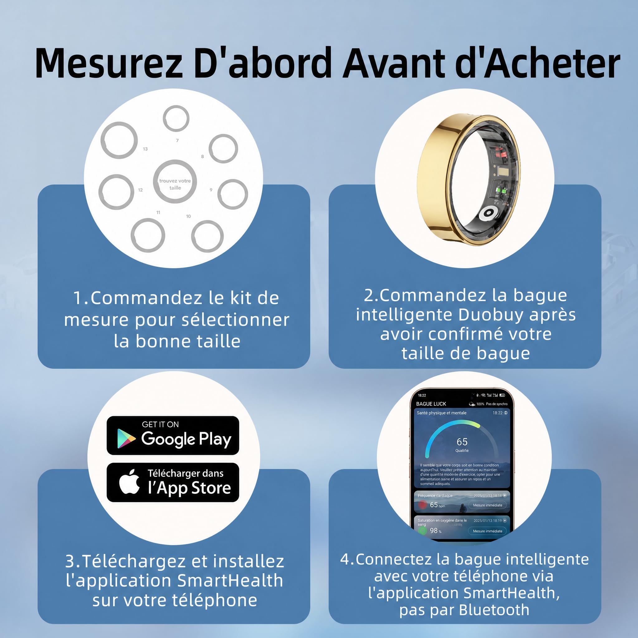 Bague connectée pour Homme et Femme – Capteur de Sommeil, Température Corporelle, Fréquence Cardiaque et Suivi Multi-Sports Étanche 5ATM, sans Abonnement(Or Élégant, 8)
