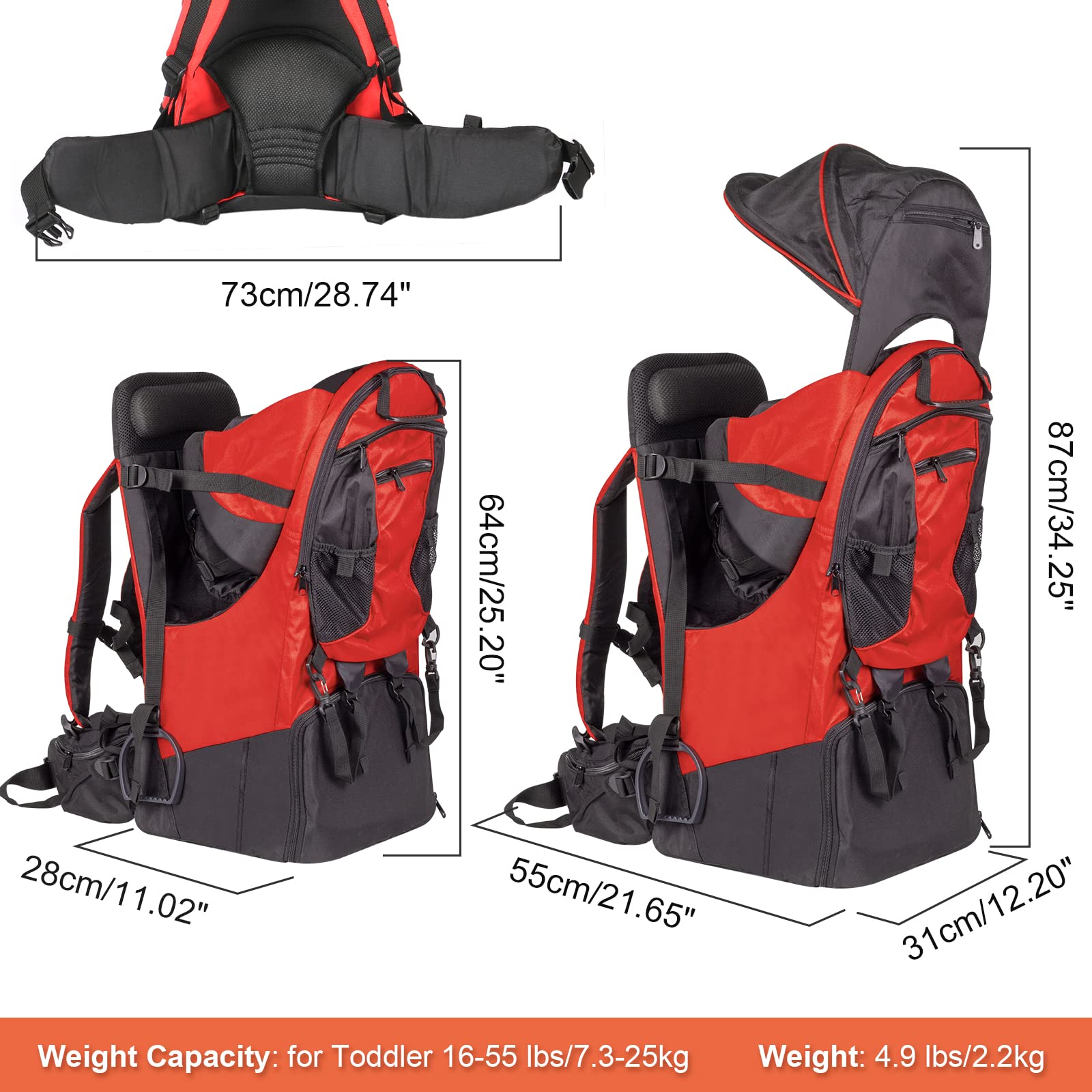 amazon baby hiking backpack Amazon.com: Baby Backpack Carrier, Safe Toddler Hiking Backpack Carrier  Camping Child Carriers with Rain Cover Children Kid Sun Shade Large Storage  Insulated Pocket, Adjustable Padded Child Seat : Baby