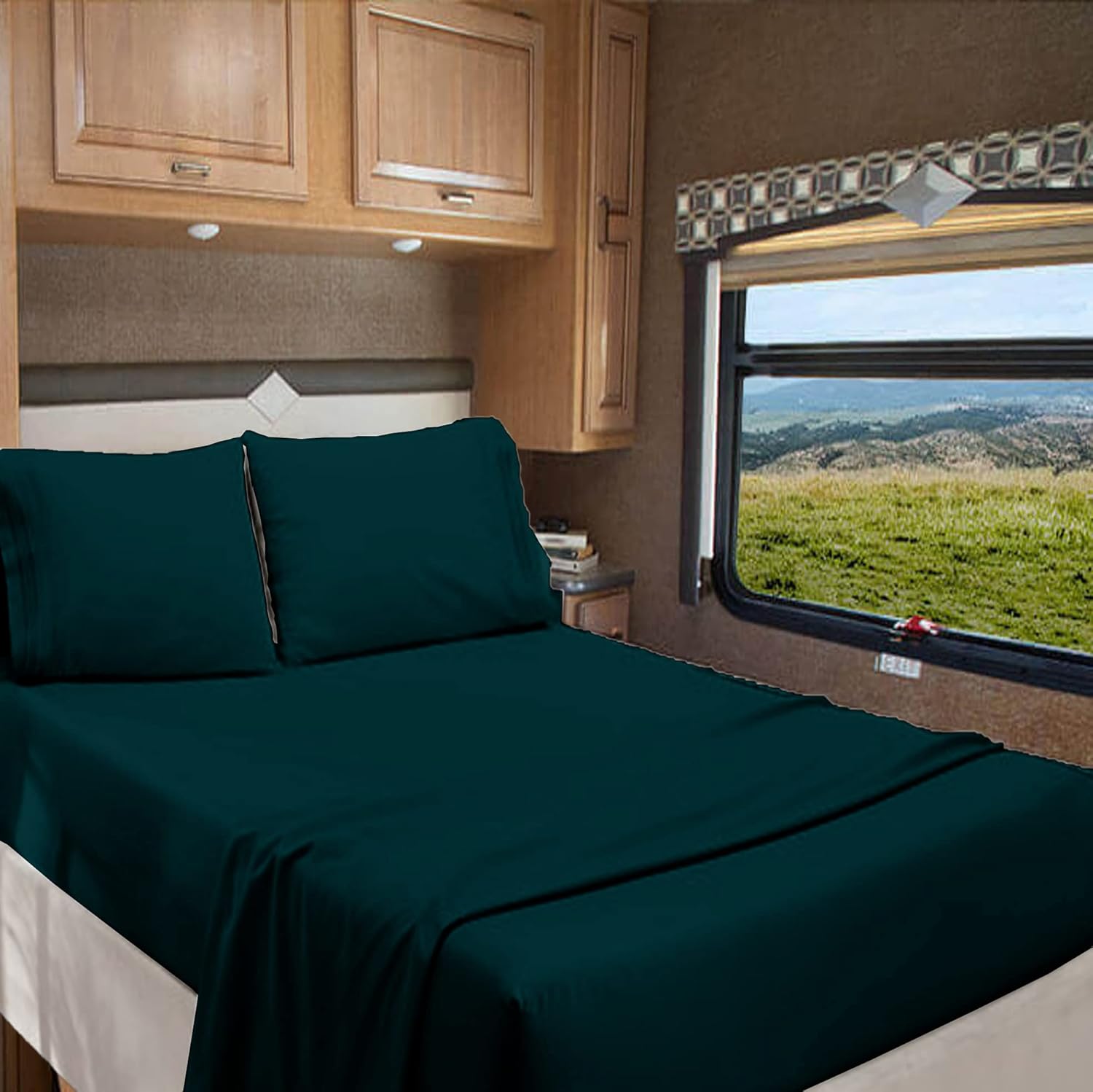 RV Camper King 72" X 80" Sheet Set 800 Thread Count 100% Egyptian Cotton 6-Inch Deep Pockets Made for RV, Camper, Motorhomes, Boat, Soft Luxury & Breathable, 4-PC RV-Sheets - Teal Blue Solid