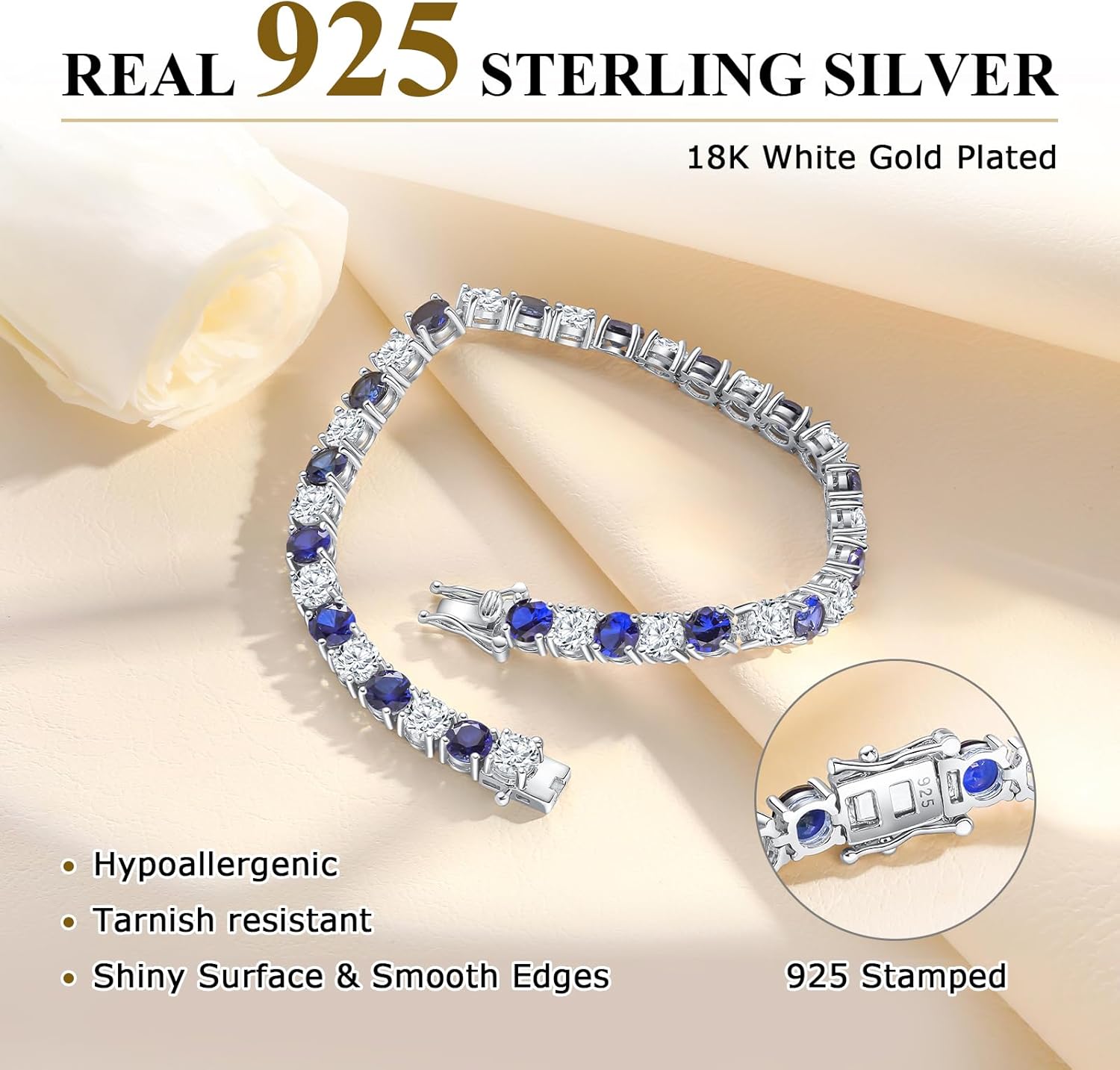 Luxury White Gold Sterling Silver 5mm Wide Cubic Zirconia and Birthstone Tennis Bracelets for Women Birthday Wedding Everyday, 7.25" - Image 5