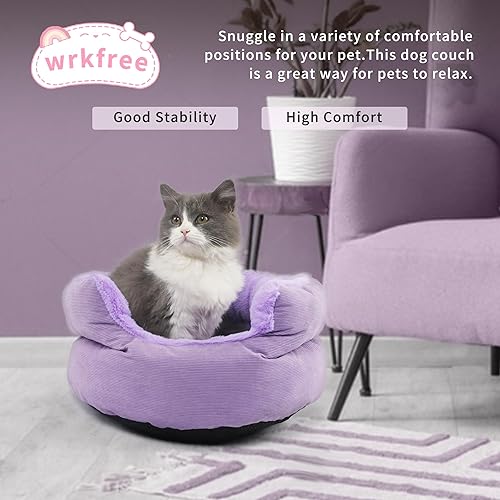 Miniatura 6 de Ligh Purple - Cama para perros XS lavable y redonda para gatos de interior, cama lavable para mascotas para cachorros y gatitos con parte inferior