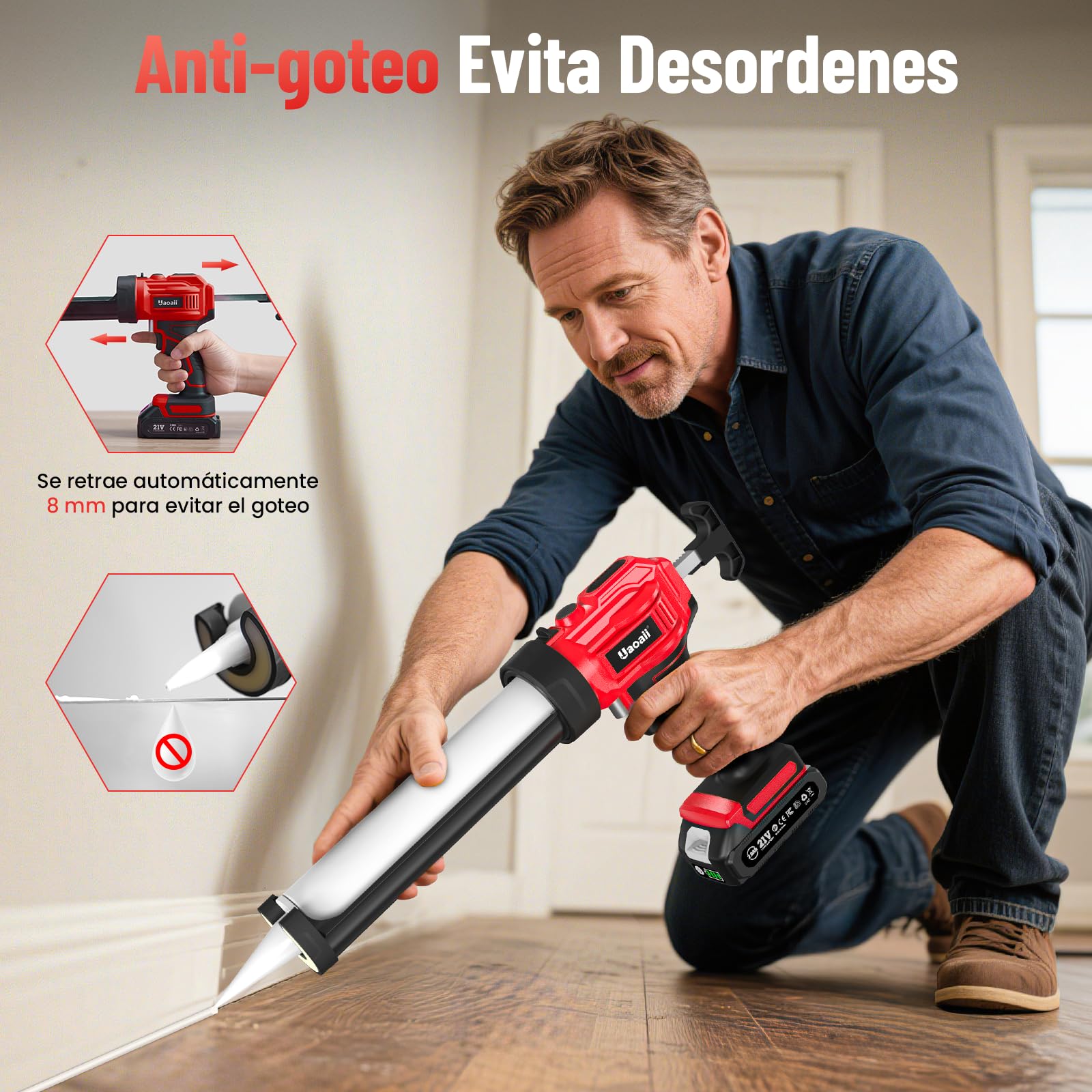 Pistola Silicona Bateria 18V, Velocidad Ajustable | Pistola Silicona Eléctrica con 2 Batería de 2.0Ah y Cargador, Ideal para Sellar, Rellenar, con Mecanismo Anti-Goteo