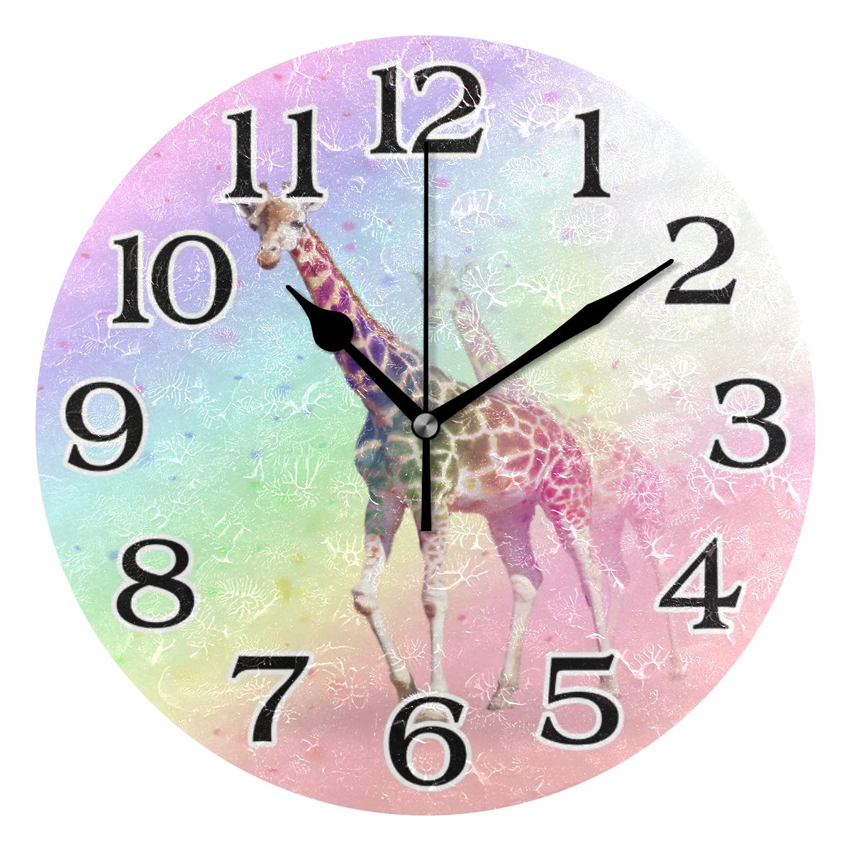 linomo Colorful Giraffe Wall Clock Decor, Silent Non Ticking Round Clock Quiet for Kitchen Living Room Bedroom Bathroom Office