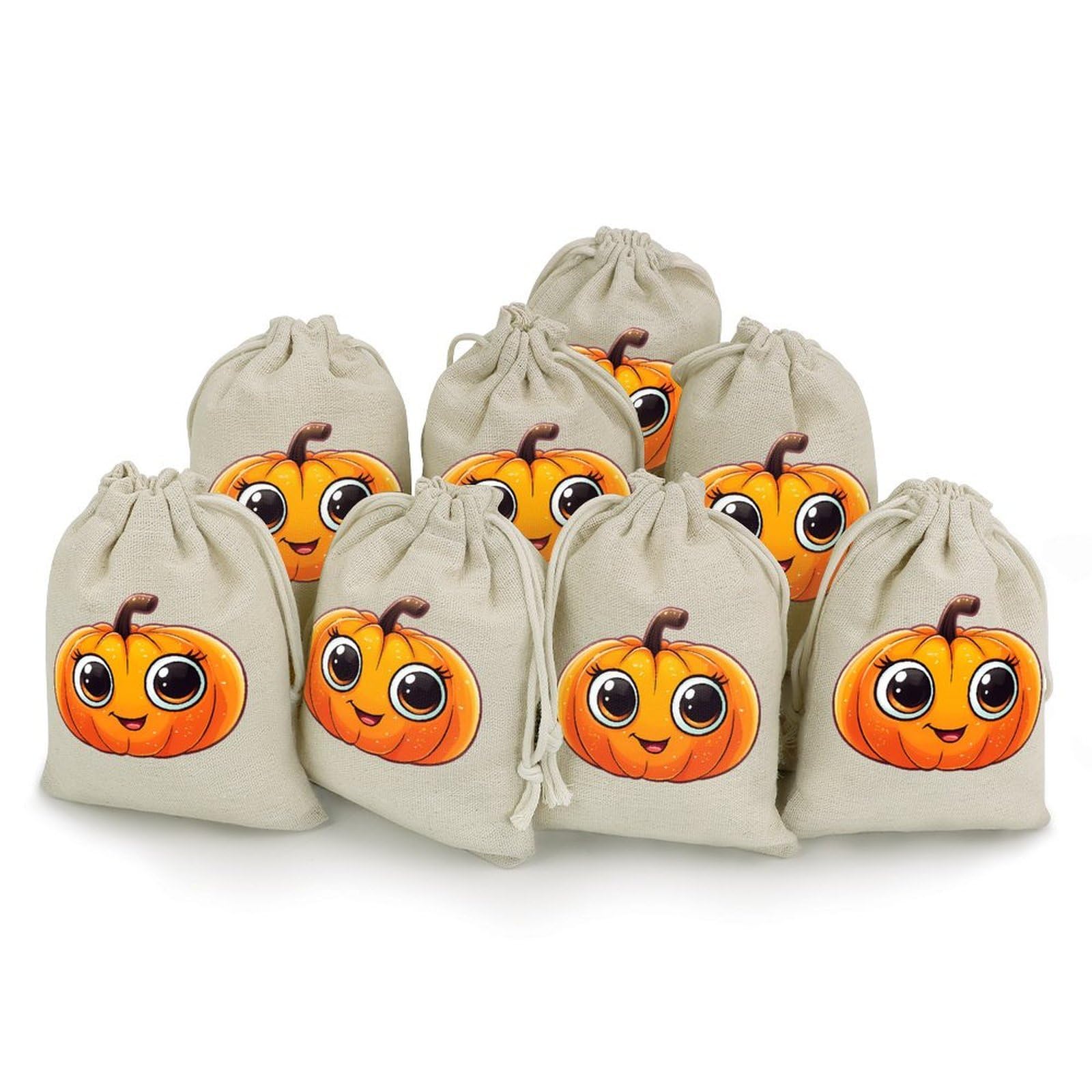Halloween Cute Pumpkin 8 Pack Small Gift Bags Cotton And Linen Drawstring Pockets Sachet Bag for Party Home Supplies