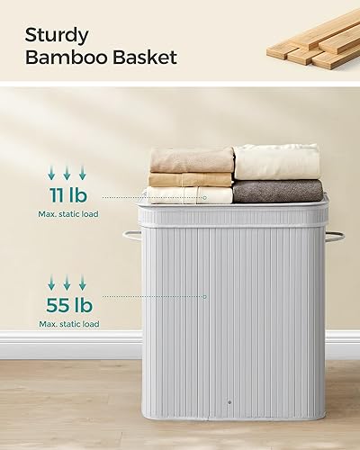 Miniatura 6 de SONGMICS Cesta de ropa sucia con tapa, Cesta de bambú para ropa sucia, Cesta de lavandería extraíble lavable a máquina, con asas, 26.4 galones, para