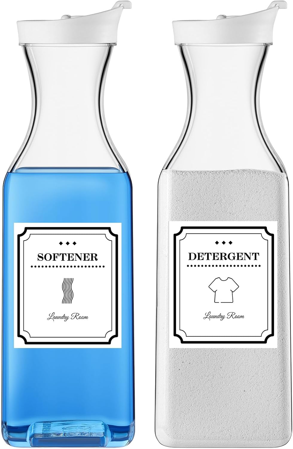 Laundry Detergent Dispenser,54oz Fabric Softener Dispenser,Plastic Liquid Laundry Detergent Container,Laundry Detergent Organizer for Laundry Room Organization with 4 Labels,White