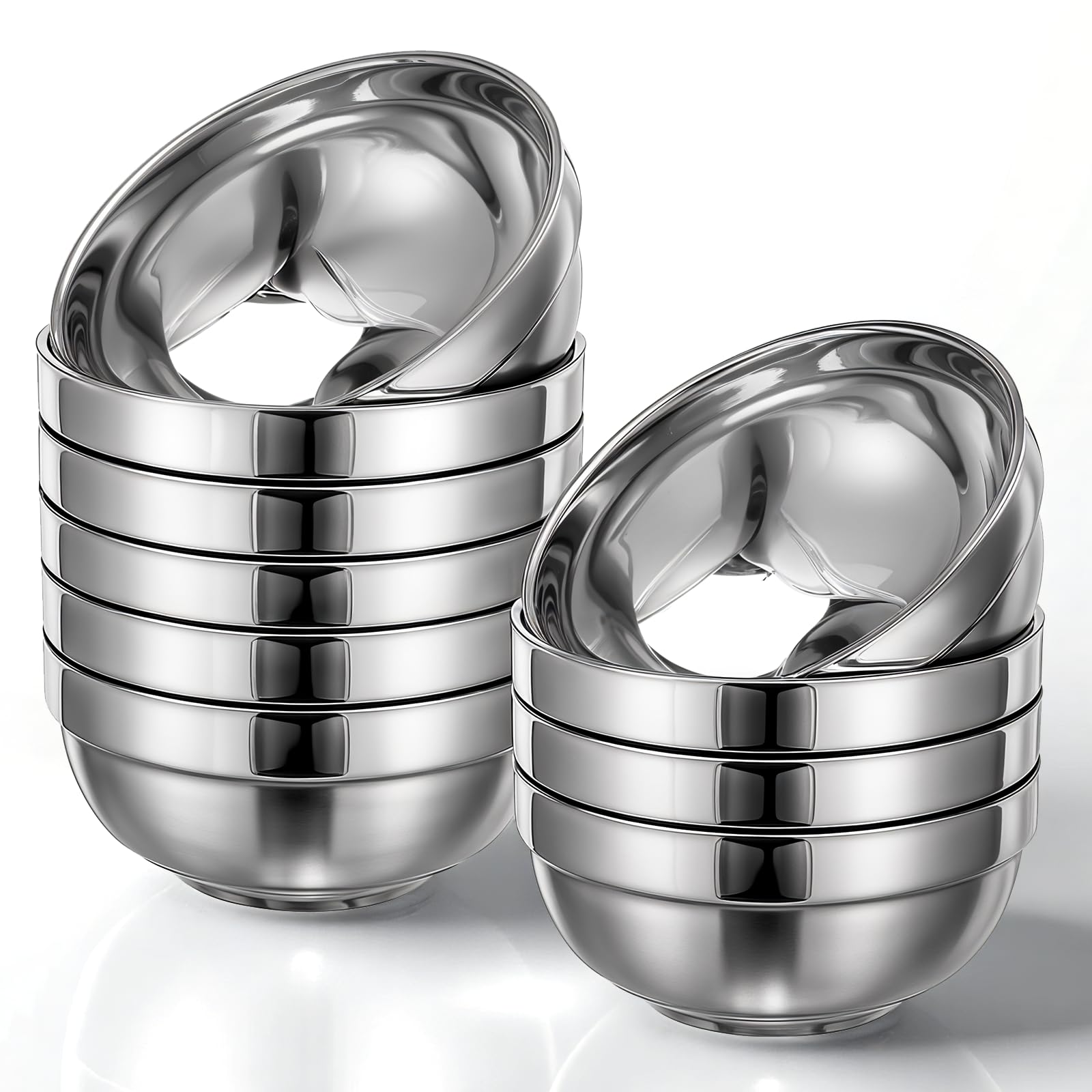 Giantree 10 Pcs 304stainless Steel Kids Bowls, 5 Inch 15 Ounce Soup Bowl Salad Bowls, Double-Walled Metal Serving Dishes Uses For Sauces, Rice, Noodle, Ice Cream