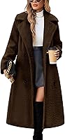 Yusongirl Women's Oversized Sherpa Fleece Long Coat - Warm Faux Fur Lapel Cardigan Jacket with Pockets for Fall Winter