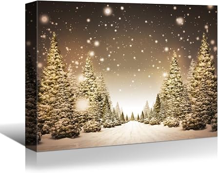 YONICA Christmas Canvas Wall Art for Holiday Decor - Winter Scene with Christmas Tree Pictures Print On Canvas HD Giclee Artwork Ready to Hang 16"x12"40x30cm