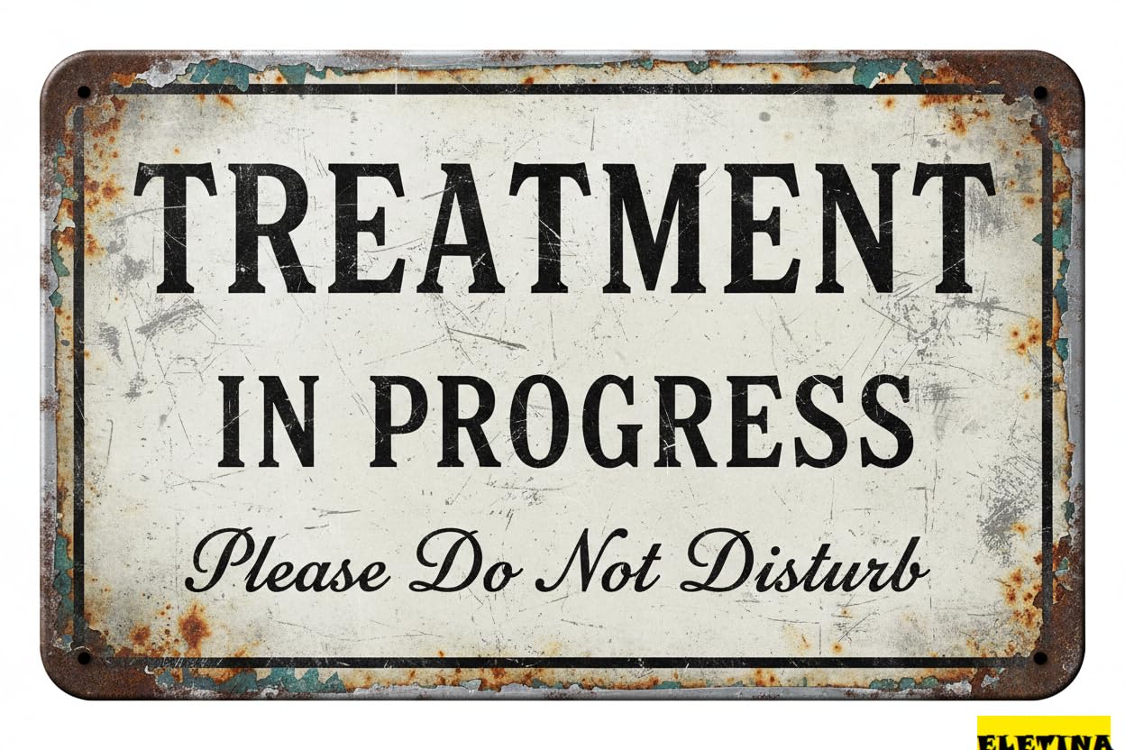 Vintage Metal Tin Sign for Man Cave Treatment In Progress Please Do Not Disturb En Wall Business, Office, Therapist, Clinic, Treatment, 8x12 Inch