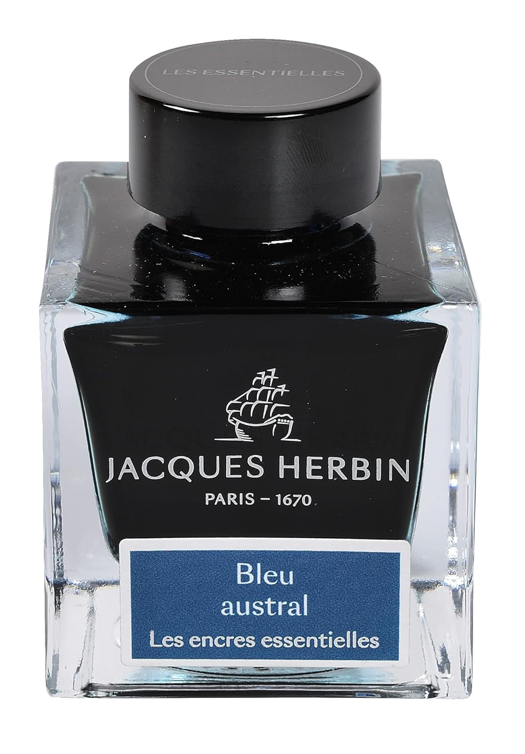 Jacques Herbin - Ref 13116JT - Ink for Fountain Pens & Rollerball Pens - Noir Abyssal/Abyssal Black - 50ml Bottle Prestige Collection - Blue-Coloured Ink