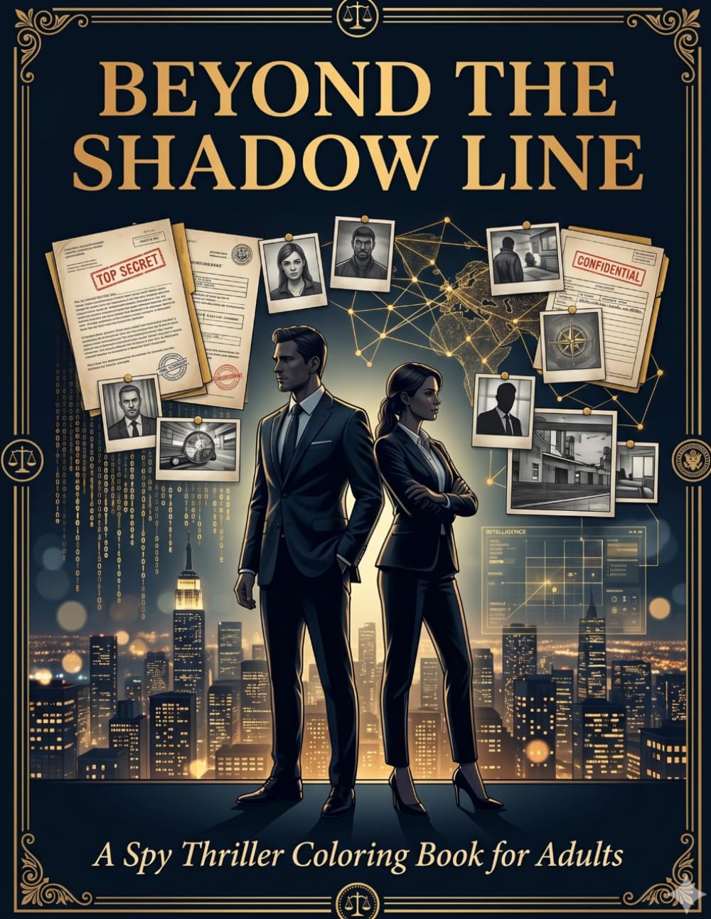 BEYOND THE SHADOW LINE: A Spy Thriller Coloring Book for Adults | 60 Cinematic Espionage Illustrations | Moody Stress Relief Art for Thriller Lovers & Cold War Aesthetic Fans