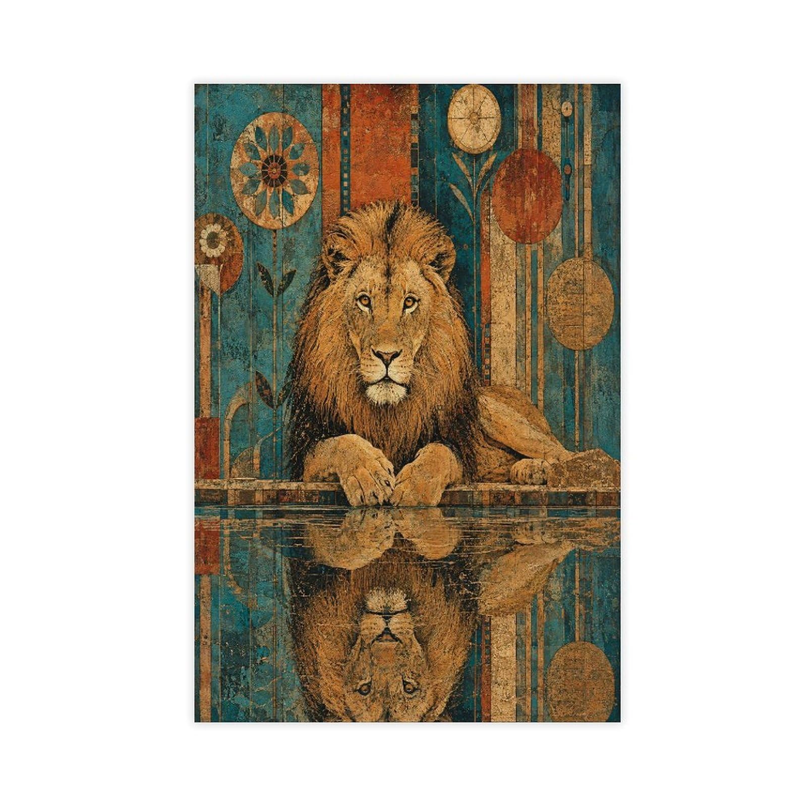 W7c8u2x3 Unframe-Style-8 Lion Reflection Canvas Wall Art, Realistic Illustration Entryway
