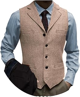 Men's Tweed Suit Vintage Vest Herringbone Wool Prom Waistcoat Groomsmen