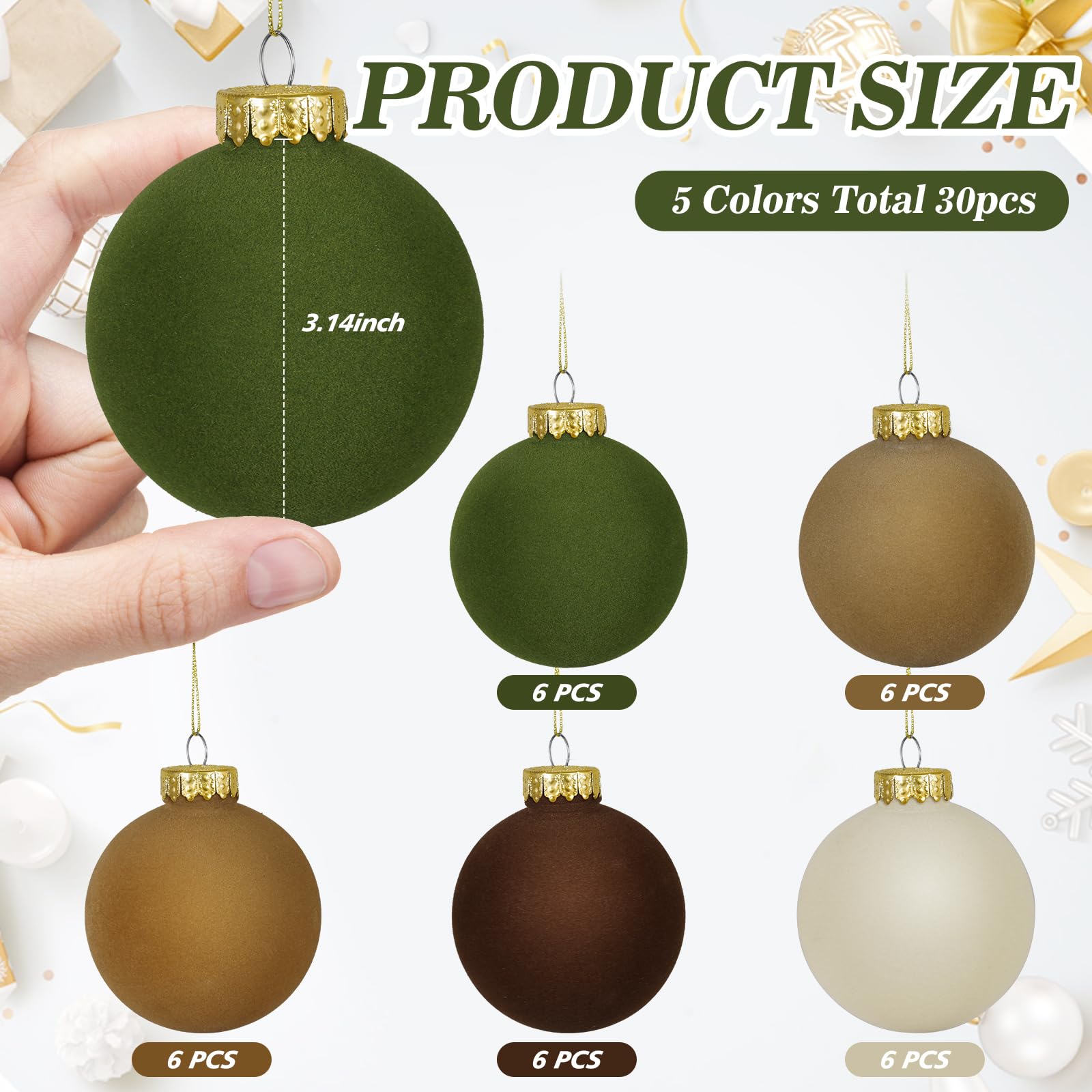 30 adornos de bolas de Navidad de terciopelo, adornos de bola de árbol de Navidad de 3.15 pulgadas, bolas de plástico flocadas, decoraciones colgantes de Navidad para árbol, fiesta familiar de
