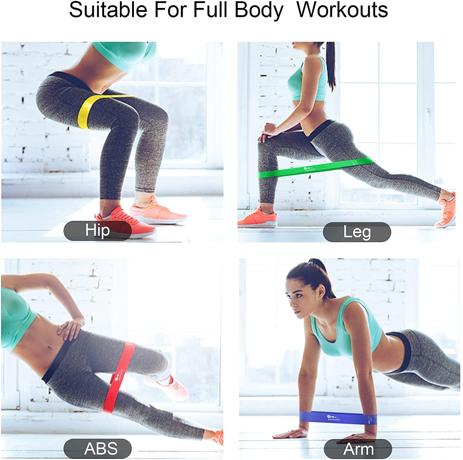 Haquno [4 Pezzi] Elastici Fitness,1.8M Banda Elastica Fasce Resistenza,4 Livelli di Resistenza, Fasce Elastiche Fitness per Donne o Uomini,Ideale per, Yoga, Pilates, Allenamento di Forza