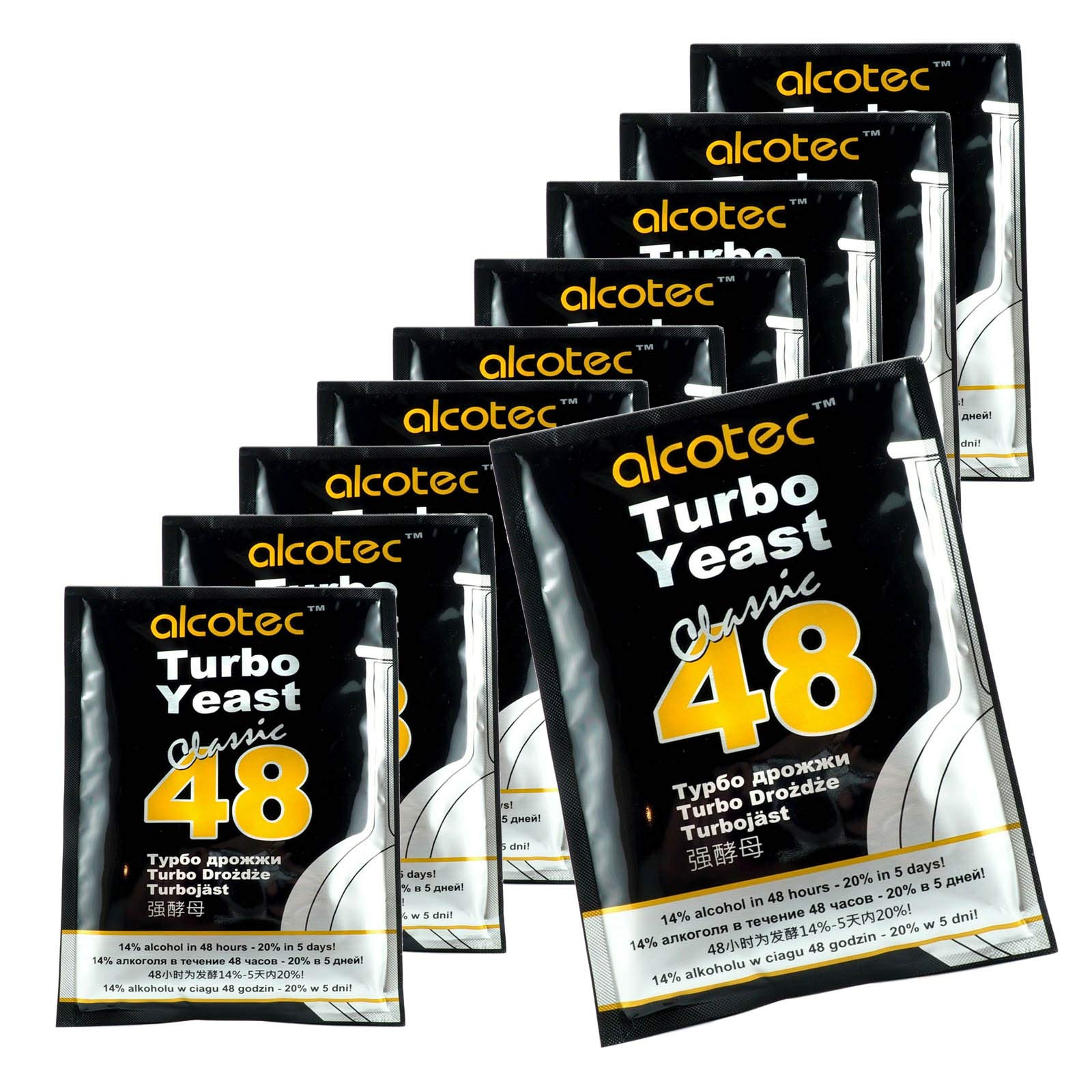 10 x Alcotec Classic 48 - Levadura Turbo, Levadura de Vodka, Levadura para Puré