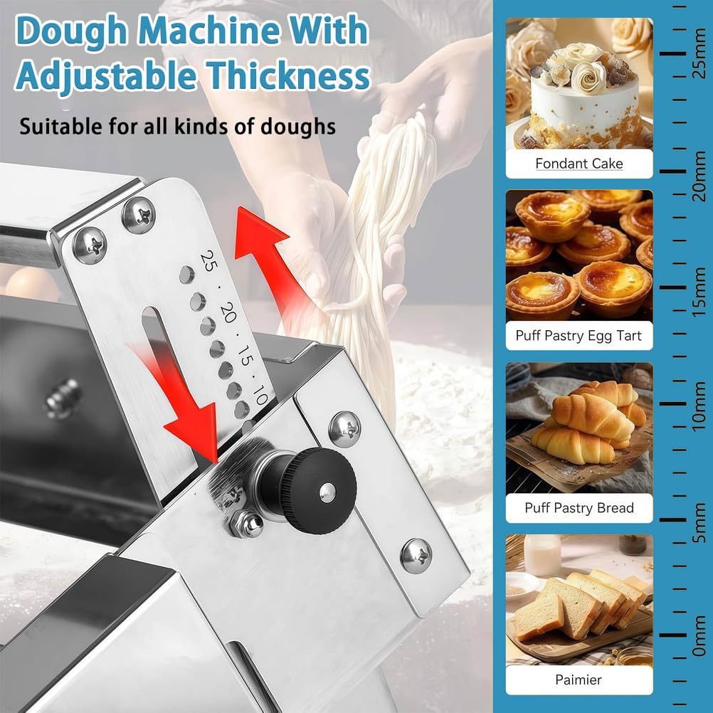 Laminatoio manuale per impasto, spessore regolabile per cottura professionale di croissant e pasticceria