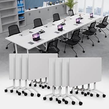 Folding Conference Table, Rectangular Conference Room Tables, Mobile Modular Training Table, Solid Steel Frame,Thickened Panel,for Schools,Meeting Room and Offices 4PCS, 71in