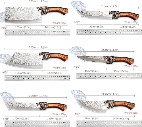 Miniatura 6 de Juego de cuchillos de chef de cocina forjada, acero inoxidable, carne, pescado, fruta, verduras, cuchillo para rebanar, cuchillos de carnicero, 6