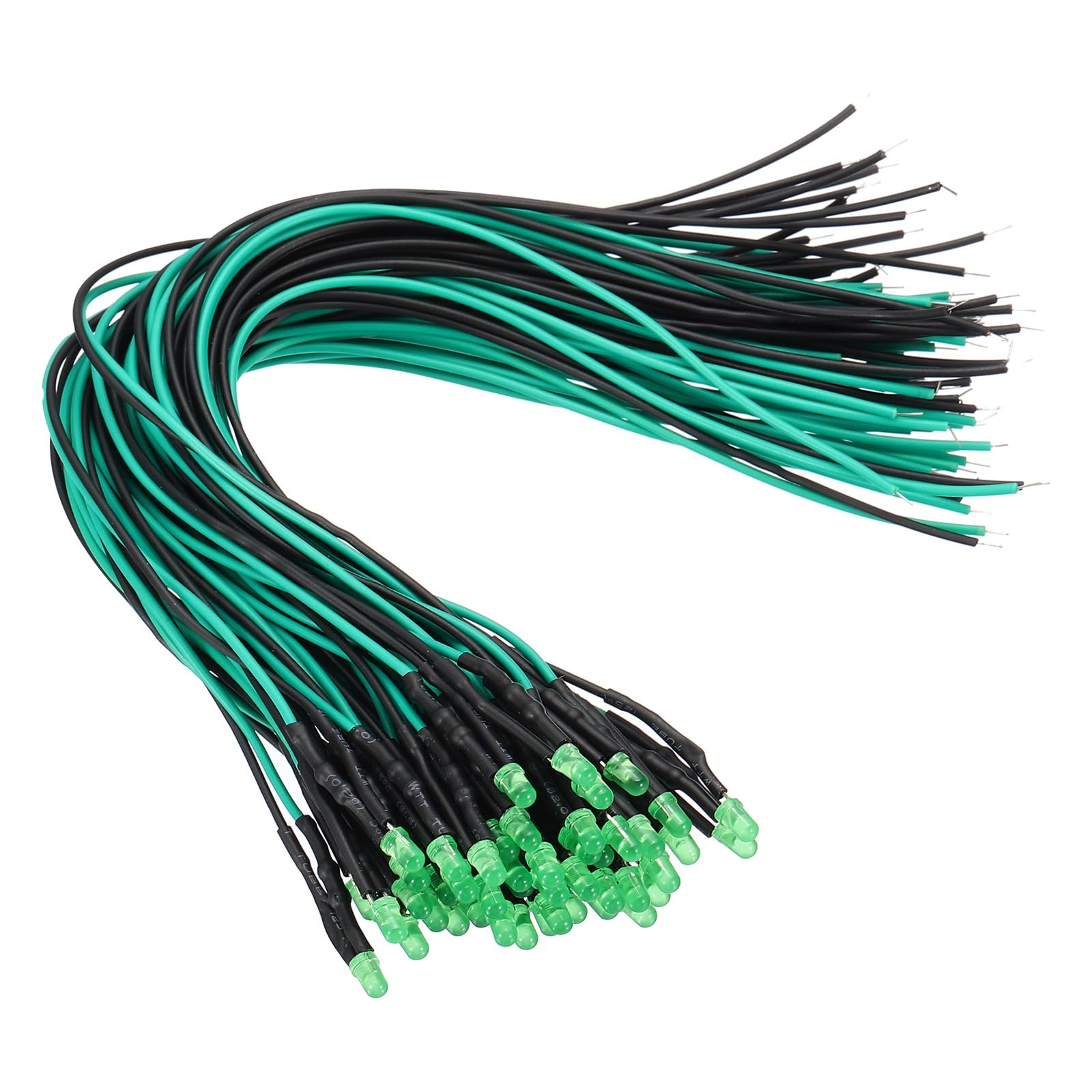 VIAPUICE 50 Pcs 3mm Pre-Wired Small Emitting LED Lights Width 12V Light,Emerald Green High Brightness LED Diode Light for DIY Electronics Experiments, Indicator Lights, PCB Circuits