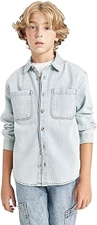 قميص جينز بأكمام طويلة وياقة بولو وقصة اوفر سايز للأولاد من ديفاكتو، موديل C3858A8