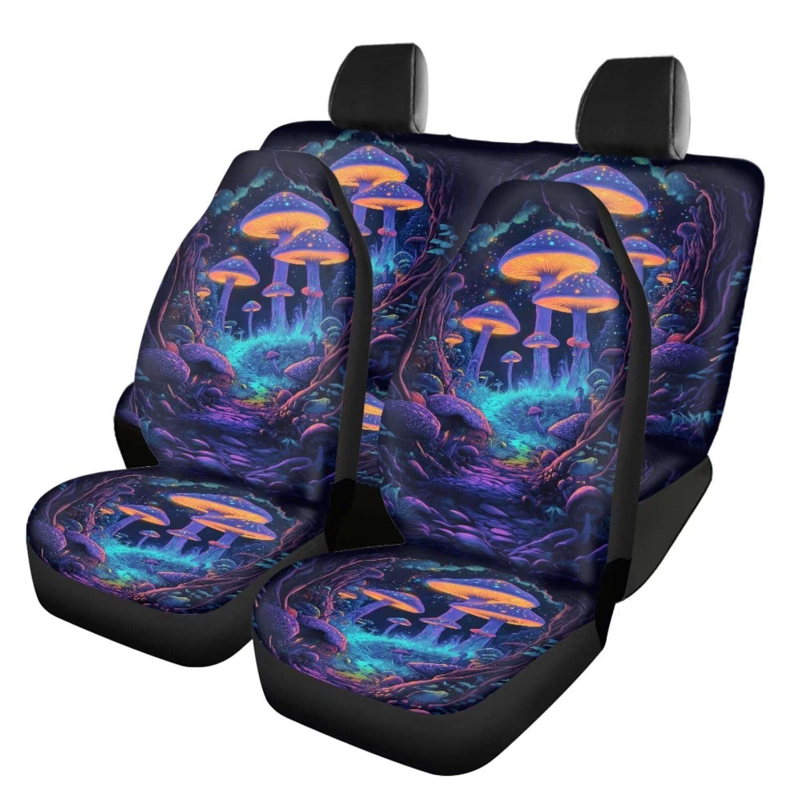 Baxinh Mushroom Printed Car Seat Covers Set of 4, Non Slip Car Seat Cover Full Set Purple, Car Seat Protector Cover Universal Fit Trucks SUV Sedan,