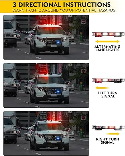 Miniatura 5 de LUMENIX Barra de luces estroboscópicas para techo, barra de luces LED de seguridad de tráfico de emergencia blanca y roja con base magnética de alta