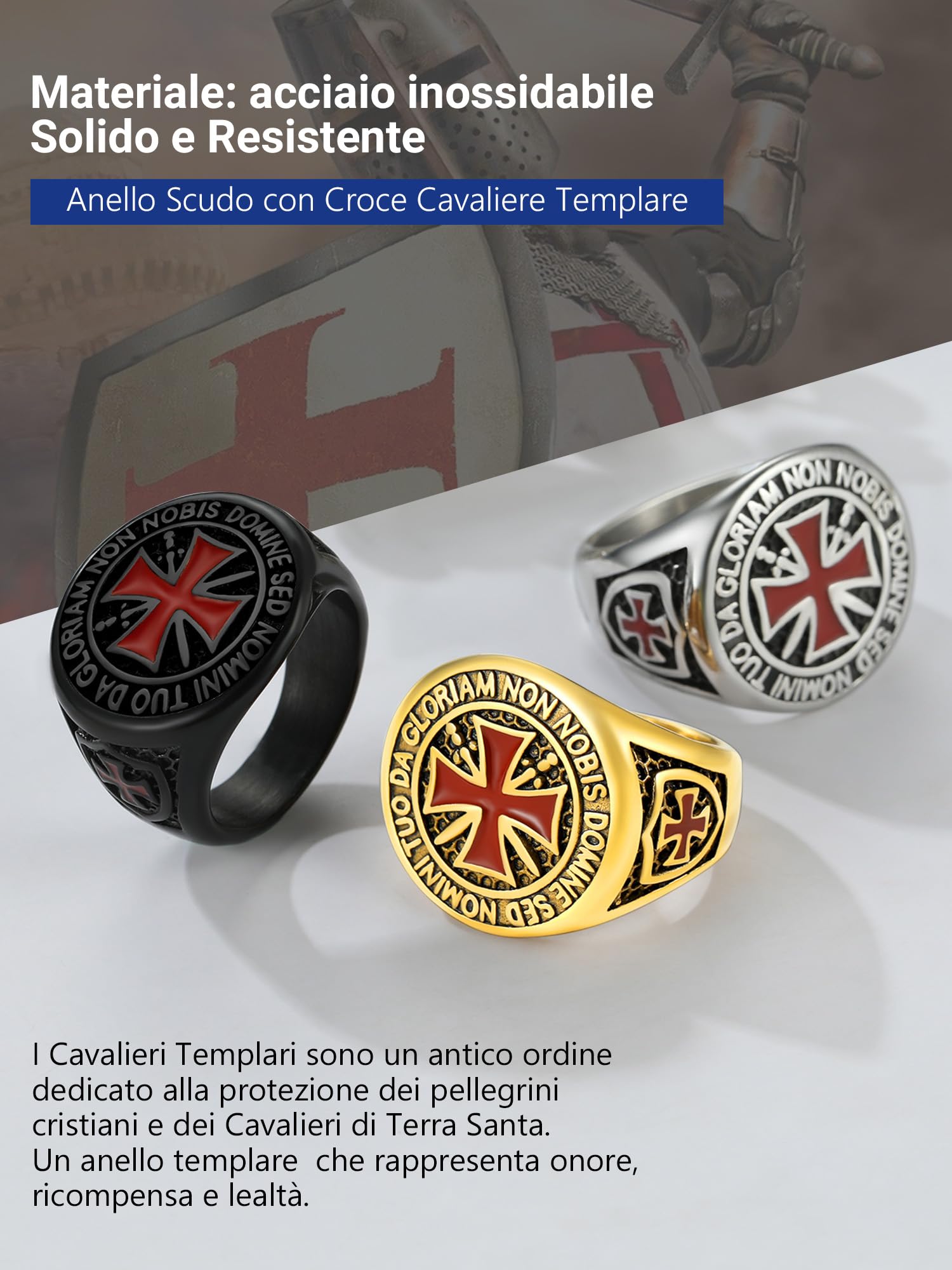 PROSTEEL Anelli Acciaio Cavalieri Templari Croce Punk Gotico Uomo Donna in Acciaio Inossiabile con Confezione Regalo