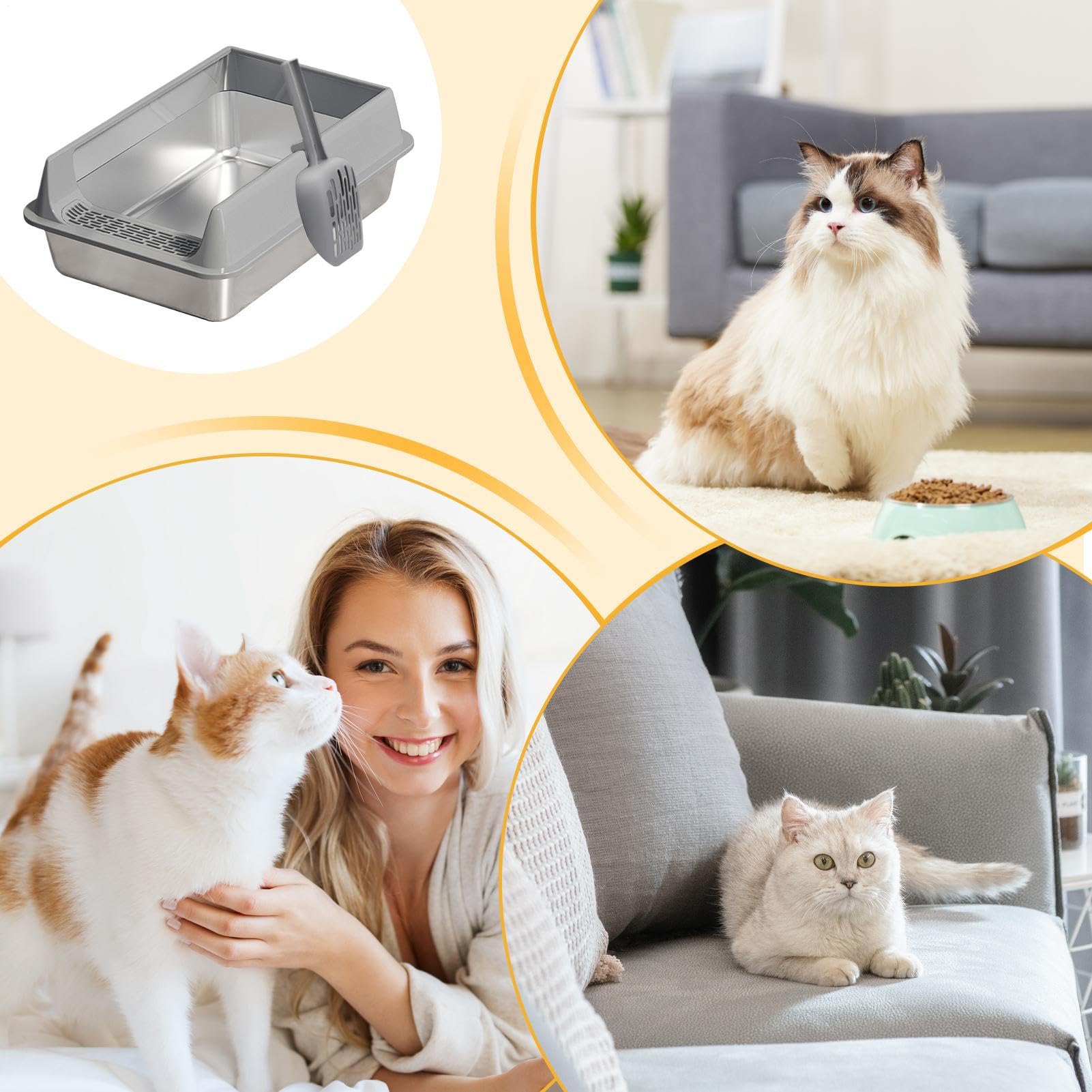 Lettiera per gatti in acciaio , 40 x 30 x 19 cm, profonda, semi-aperta | con pala, resistente agli spruzzi, design profondo, facile da pulire, igienico, resistente agli odori, per interni, balcone