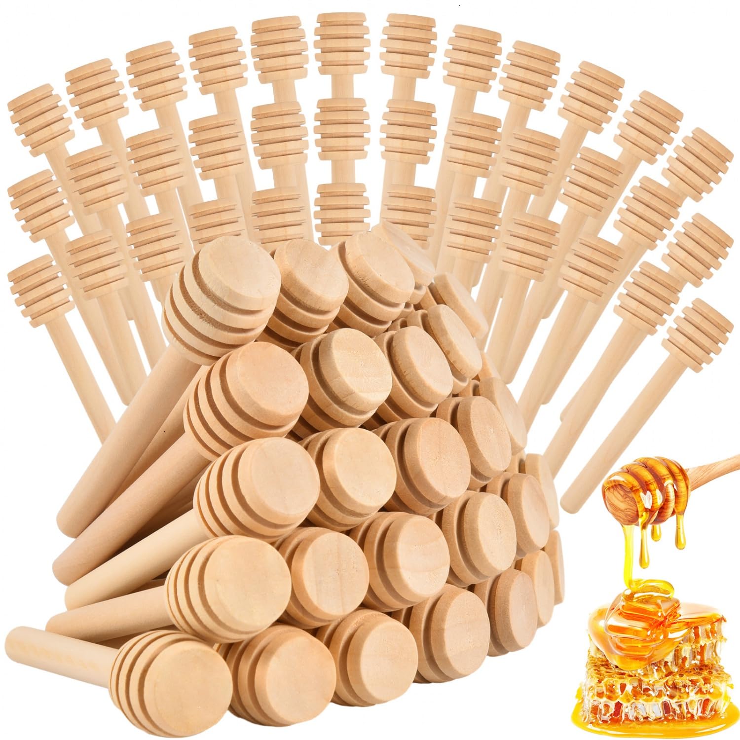 Honiglöffel aus Holz, 7,6 cm, Mini-Wabenstäbchen, Mini-Honiglöffel, Honigrührer für Honigglas, Dosierung von Nieselregen und Hochzeitsgeschenke, 200 Stück