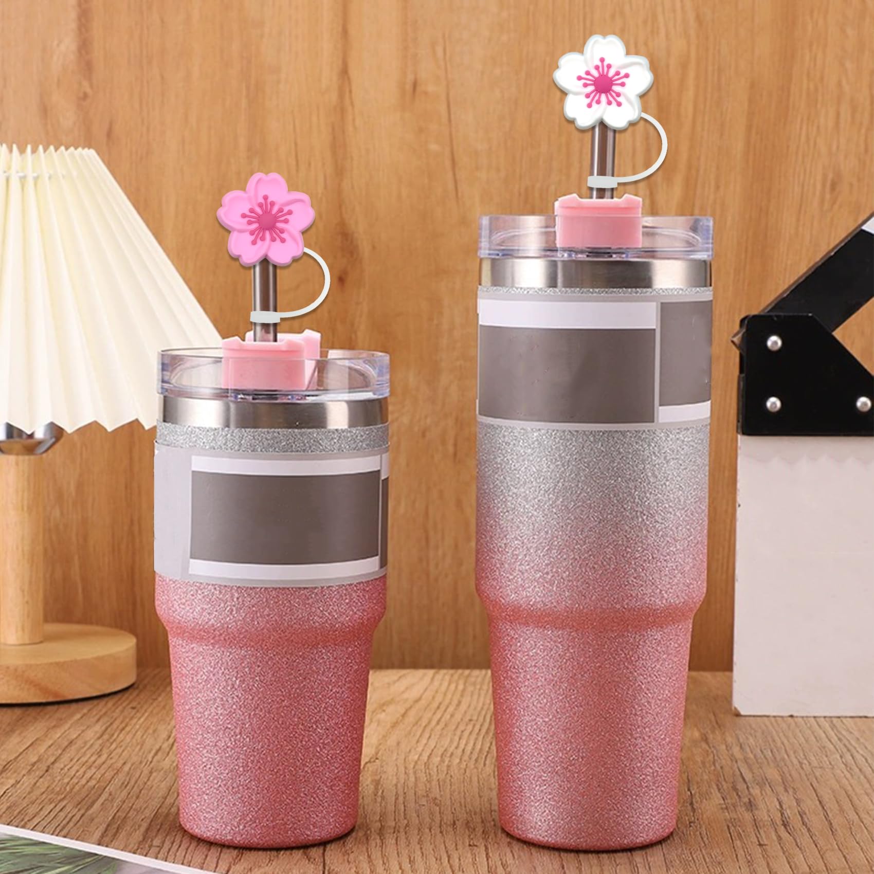 Cherry Blossom Stanley Cup Accessories 40oz oz 30oz Tumbler with Handle,Flowers Straw Toppers,Cute Cup Accessories for Stanley Yeti,Pink Purple Yellow Green Blue Straw Covers,Women Girls Gifts