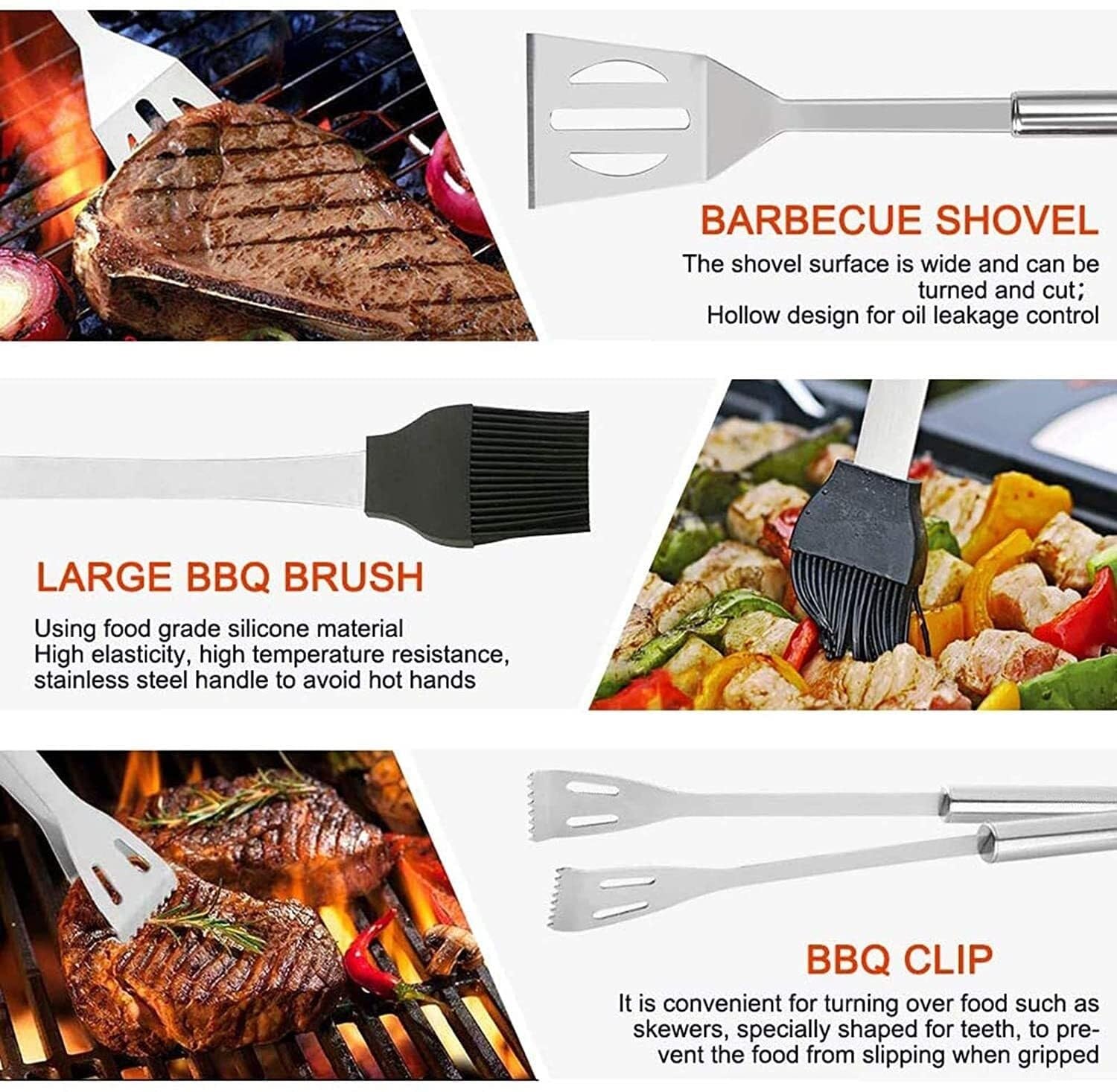 MRKU Grillbesteck-Set, Grillzubehör aus Edelstahl, 20-teiliges Outdoor-Grillset, tragbares Grillbesteck, Grillwerkzeuge in Lebensmittelqualität