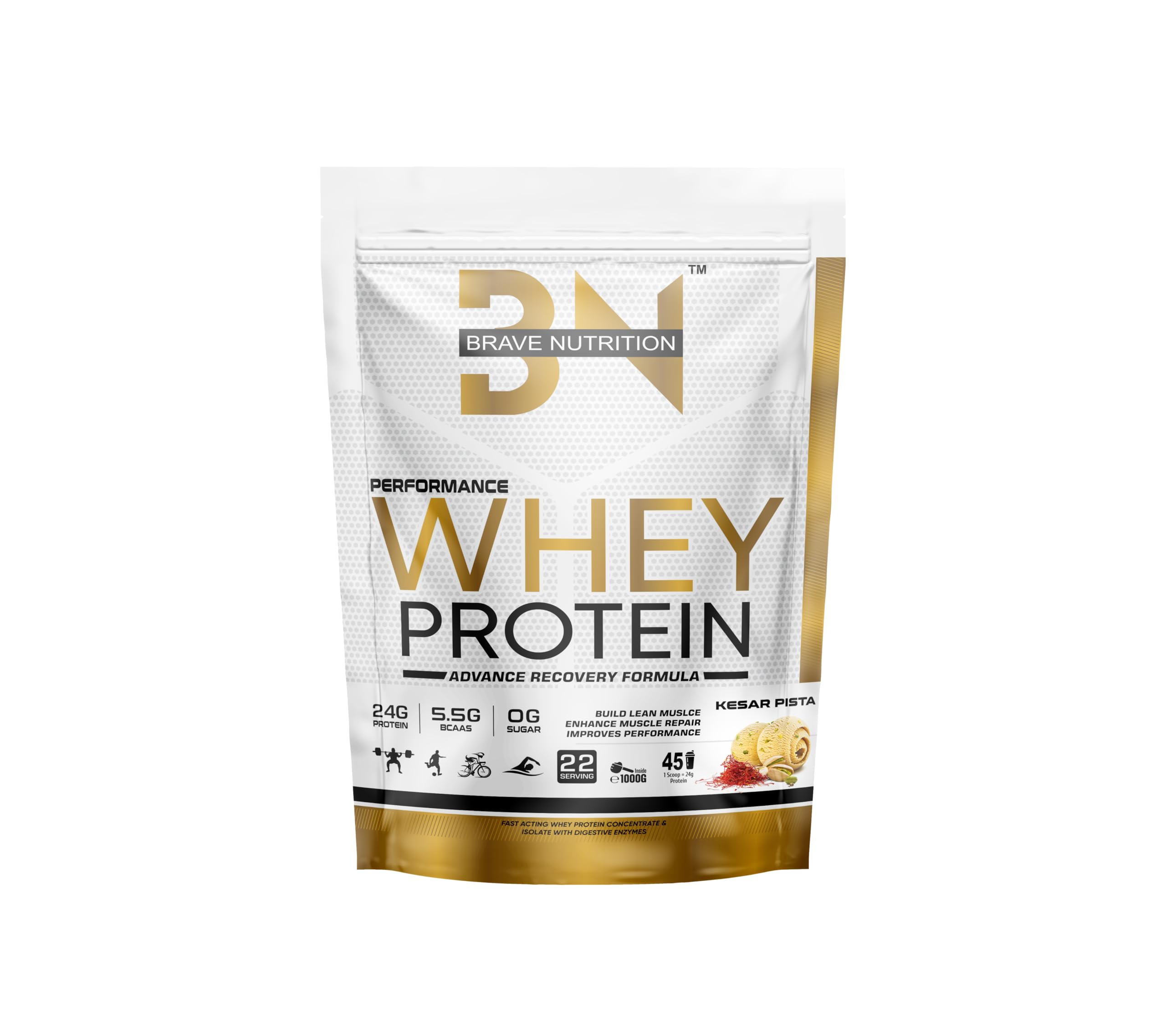 Performance Whey Protein Isolate Blend - 24g Protein, 5.5g BCAA | Lean Protein Powder for Muscle Gain, Strength, Muscle Recovery | Sports Nutrition | Muscle Builder Whey Concentrate Protein Powder | Easy Digestion [1Kg, Kesar Pista]