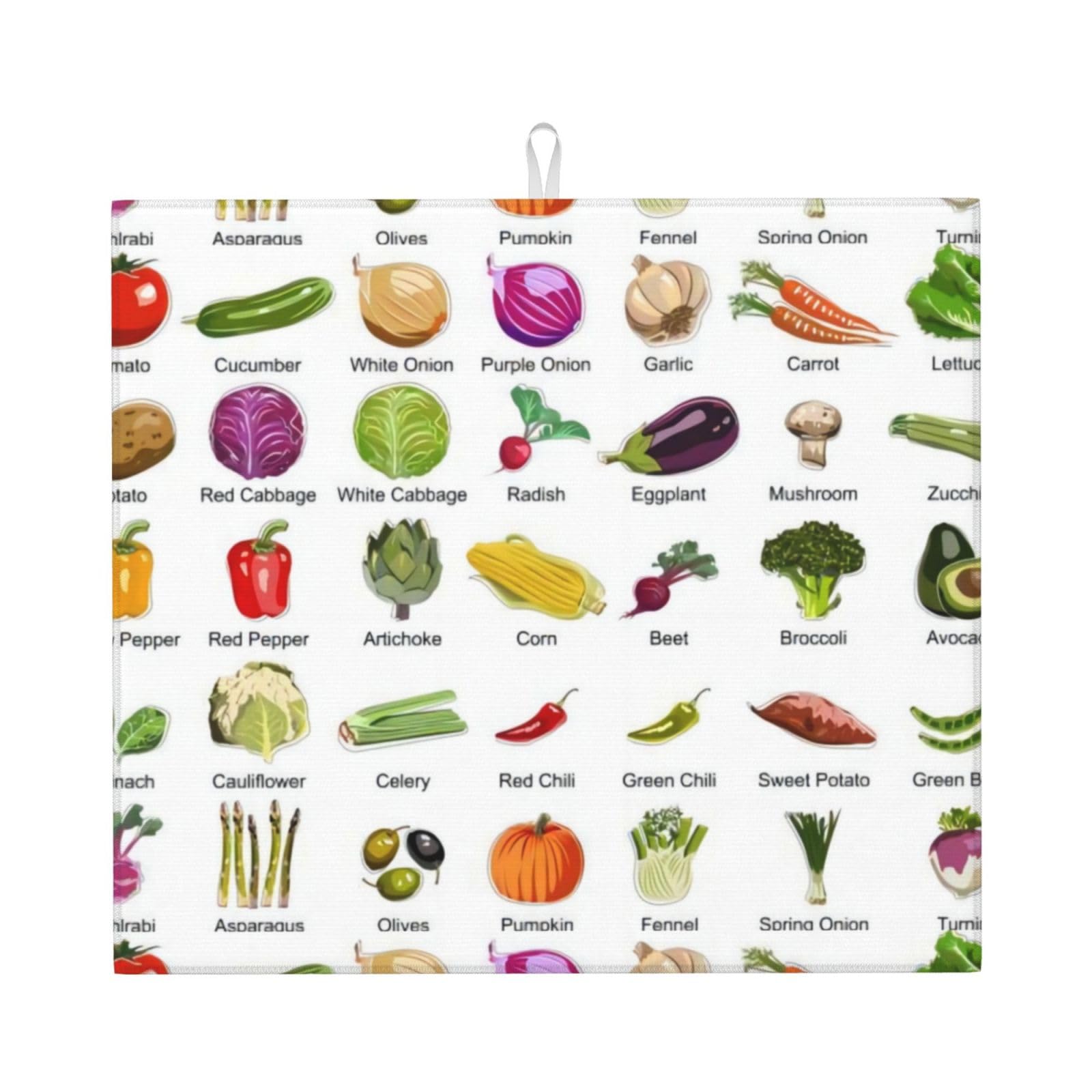 WHJSSF Introduction Of Various Vegetables Prints Kitchen Drying Mat - Super Absorbent Dish Drying Throw with Colorful Prints, Quick-Dry Countertop Layer for Dishes, Glasses & Small Appliances