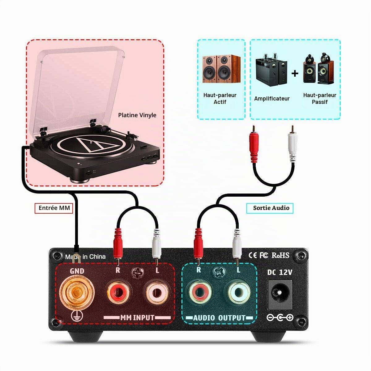 Nobsound Mini amplificateur phono HiFi MM RIAA préampli platine platine amplificateur