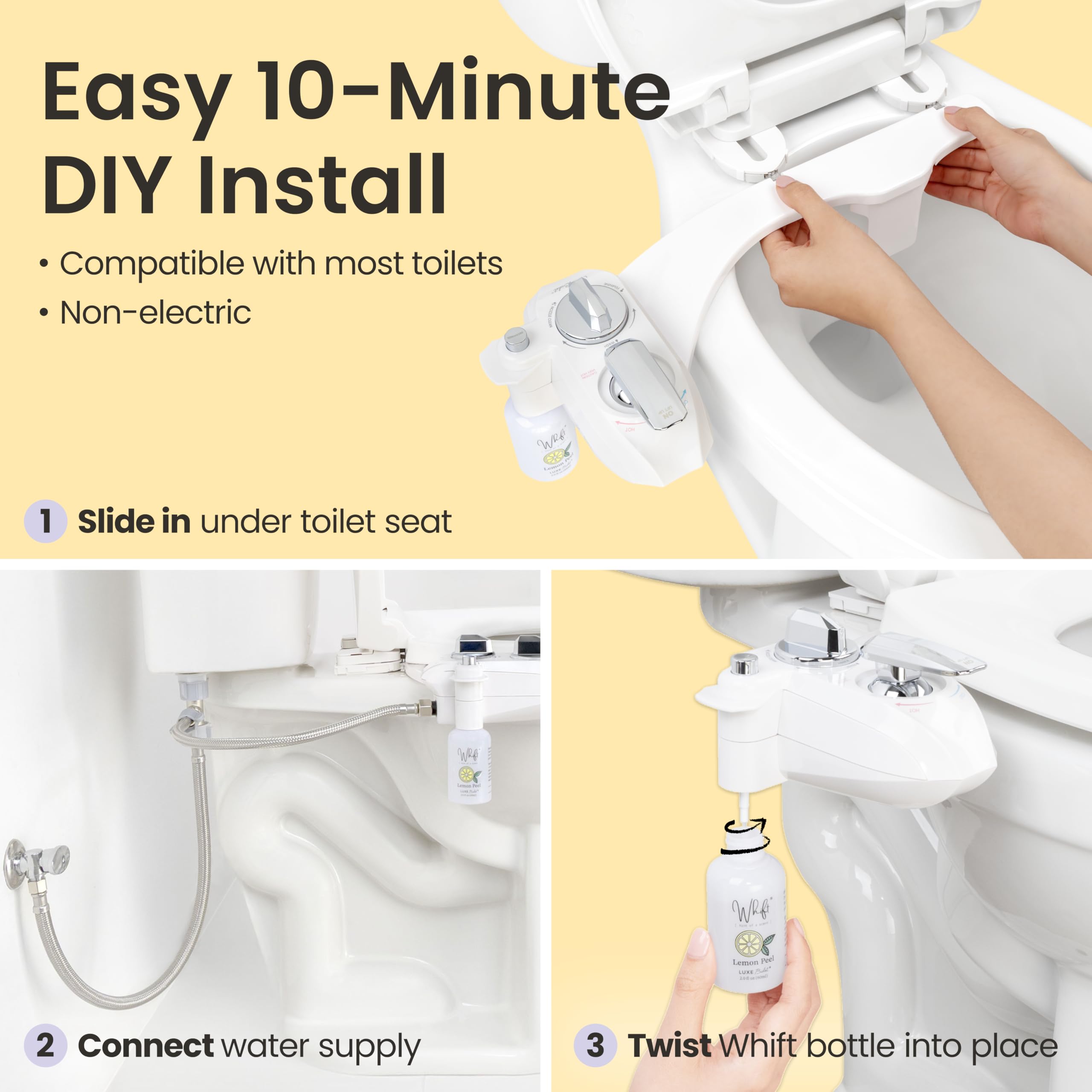 WHIFT 320 Bidet Dual Nozzle Built-In Deodorizing Spray Warm Water Non-Electric Bidet Attachment For Toilet Seat Easy Slide-In — view 6