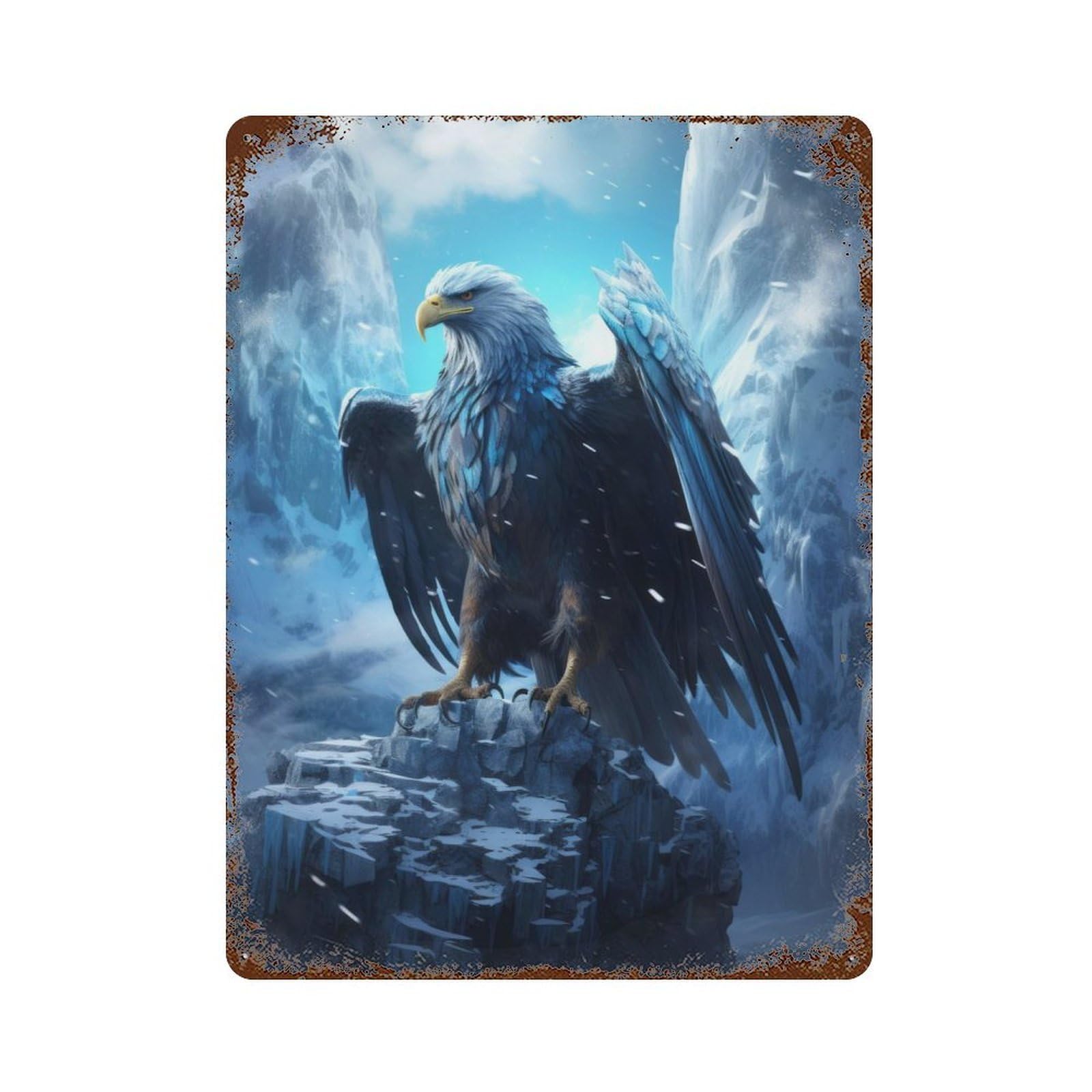 Retro Metal Sign with Frozen Eagle in Ice World Design 15.7"x11.8", for Living Room, Hallway And Home Decor, Farmhouse Wall Decor
