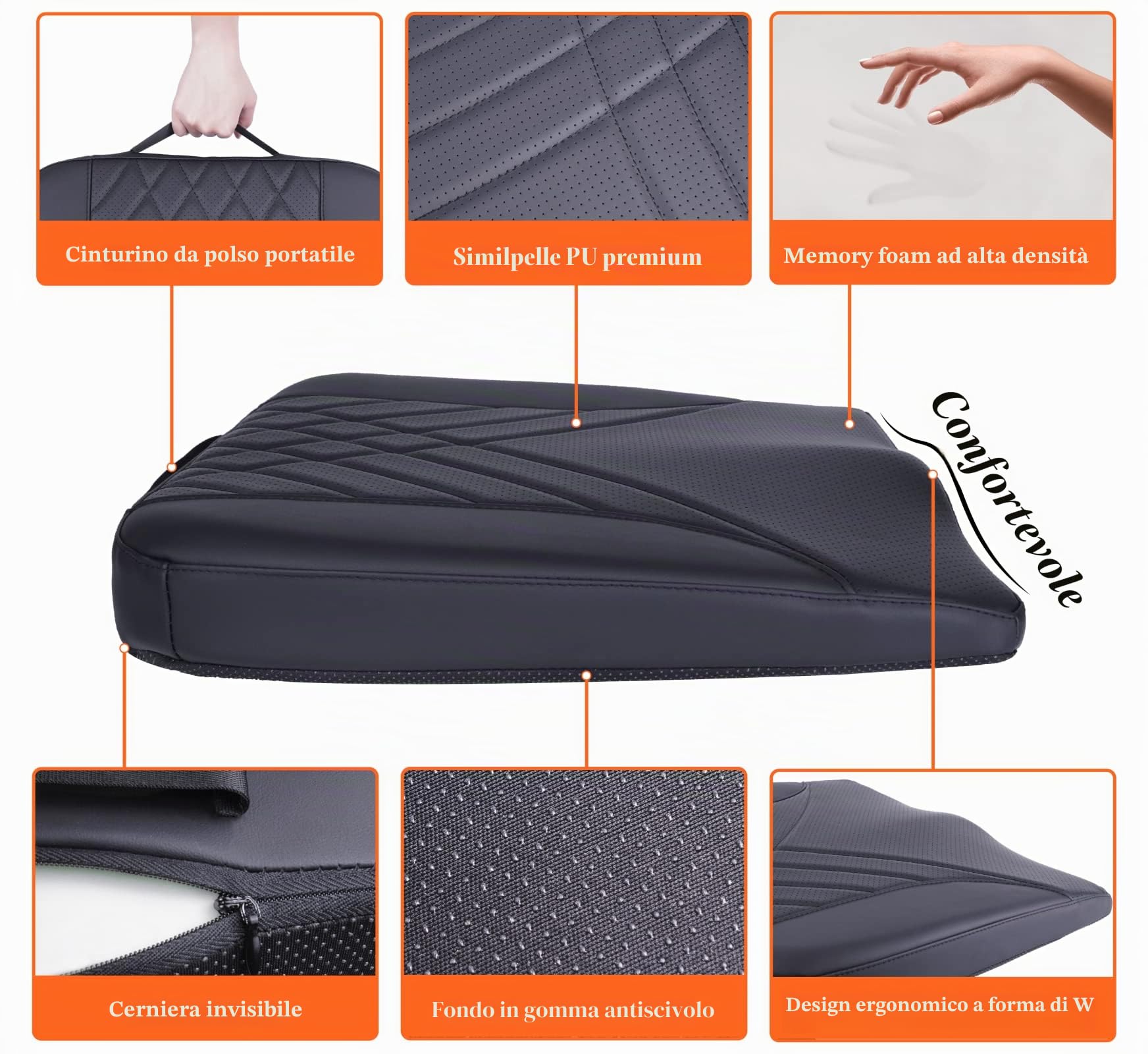 Kingphenix - Cuscino per sedile auto premium, cuscino per sedile del conducente in memory foam per migliorare la visuale di guida - Sollievo dal dolore al coccige e alla parte bassa della schiena