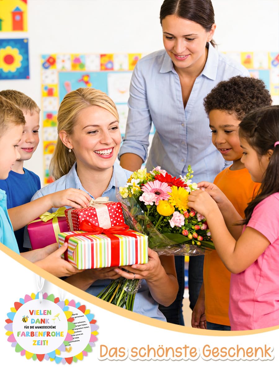 10 Stück Abschiedsgeschenk Erzieherin Geschenkanhänger - Vielen Dank für die Wunderschön Farbenfrohe Zeit, Danke Erzieherin Abschied, Kita & Kindergarten Abschiedsgeschenk für Erzieher
