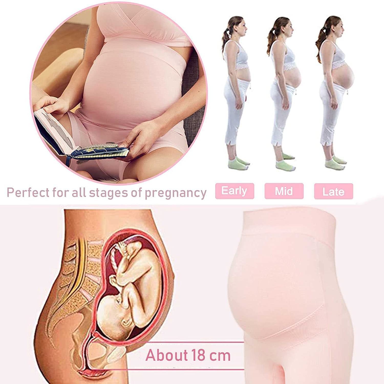 QTANZIQI Sicherheitszertifizierung Mid-Thighs Schwangerschafts-Shapewear Damen Nahtlose Umstandsunterwäsche für Kleider, Bauch rt