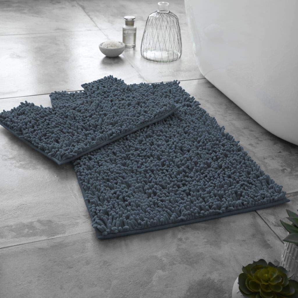 Slumber Nights Loop Bath Mat Set 2 Pieces Non Slip Pedestal Bathroom Rug (Grey)
