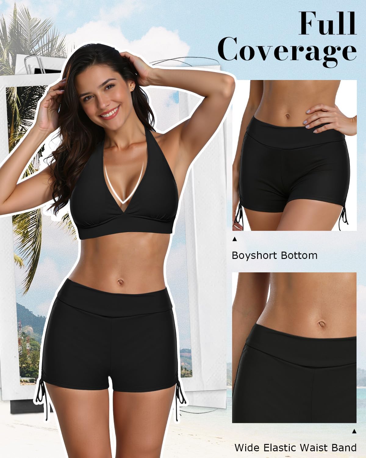 Century Star Women Two Piece Swimsuit with Boy Shorts - Modest Swimming Suits High Waisted Bathing Suits Bikini Set - Image 5