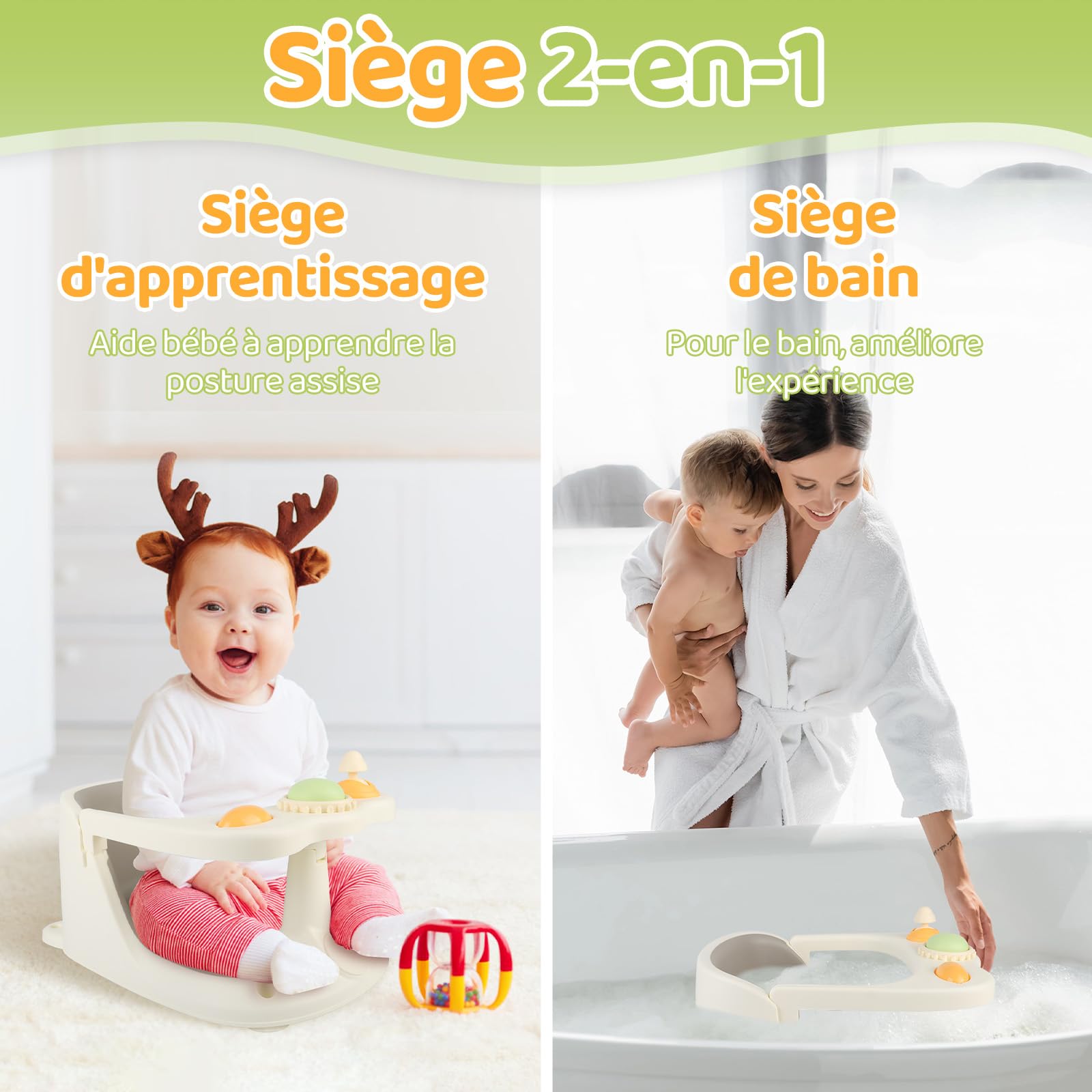 Siège De Bain Pour Bébé Réglable Avec Support Douche - Chaise Antidérapante Dès 6 Mois