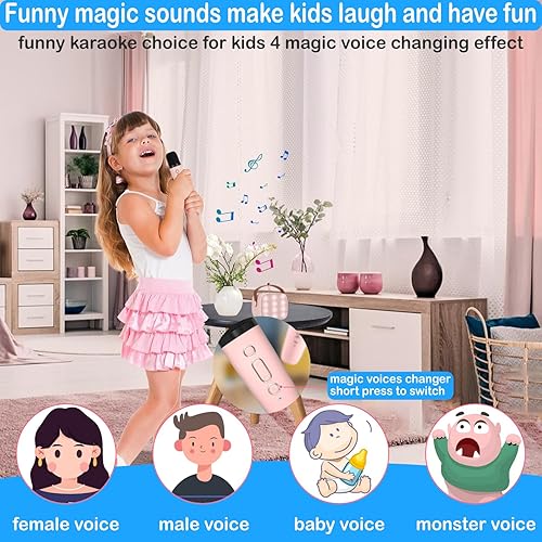 Miniatura 23 de Mini máquina de karaoke para niños de 4 a 12 años, altavoz Bluetooth con 2 micrófonos inalámbricos y luces LED, regalos de cumpleaños de Navidad