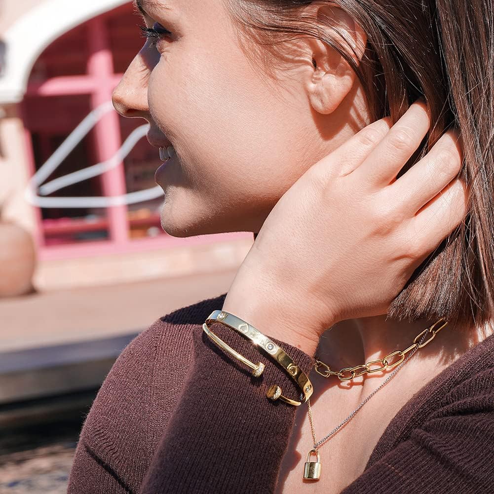 Shiny Cuff with Round CZ Bangle Bracelet for Women Polished Thin Stainless Steel Jewelry for Men Gift - Image 5