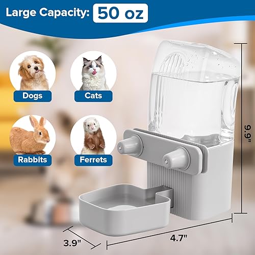Miniatura 3 de Kenond Dispensador de agua de conejo de 50 onzas, dispensador de agua para perros por gravedad, botella de agua automática para hurones, gatos,