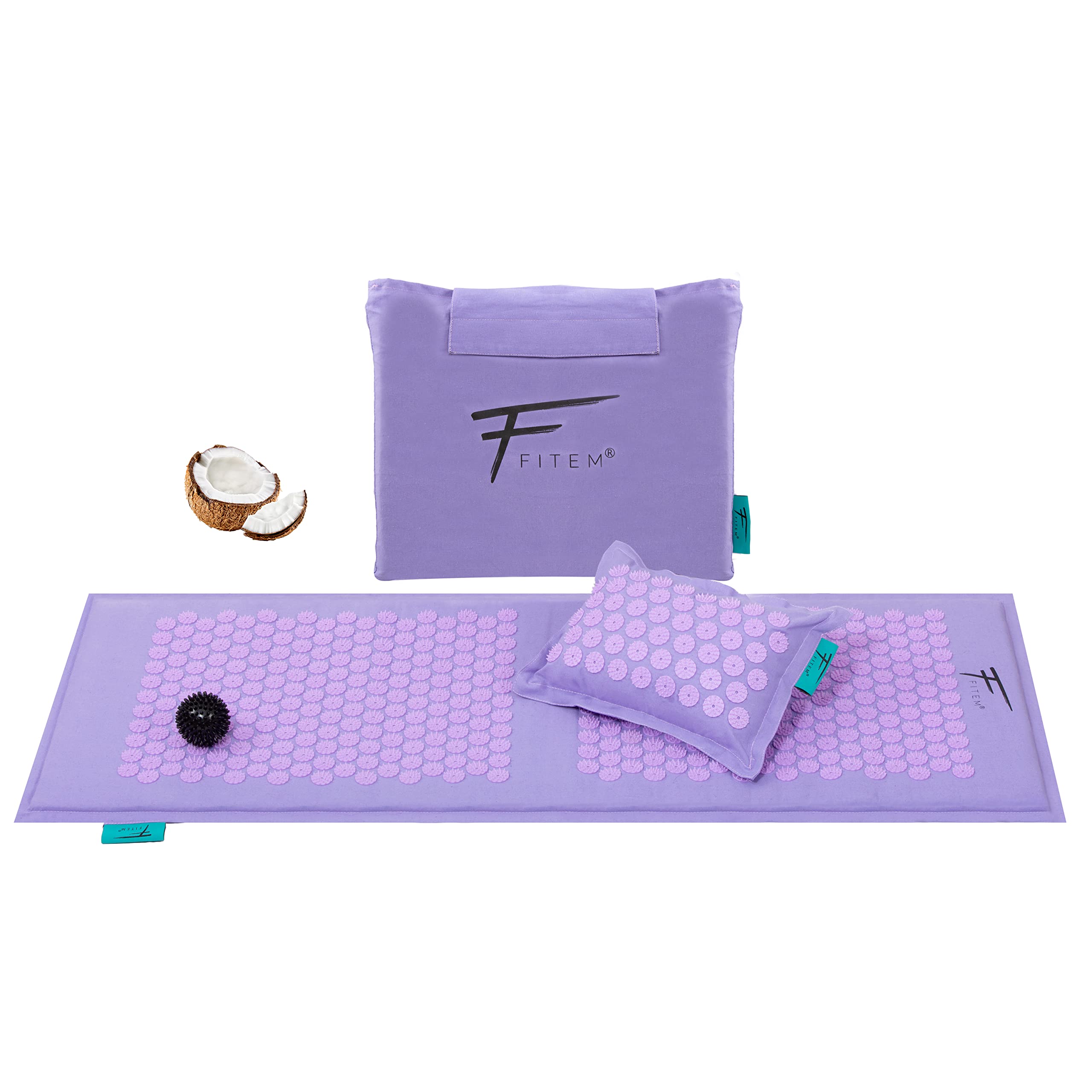 Fitem Tapis d'Acupression et Coussin, garnissage en Coco 100% Naturel, Massage, soulage Mal de Dos et Cou, sciatique, Relaxation Musculaire, Massage, Détente et Réduit l'Insomnie (XL-Violet)